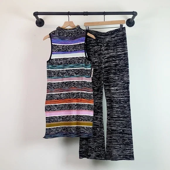 Anthropologie Space Dyed Knit Pant Loungewear Set- Tank & Wide Leg Pants - Picture 6 of 9